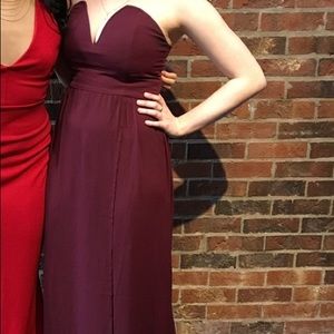 Wine colored deep v sweetheart neckline dress from Tobi